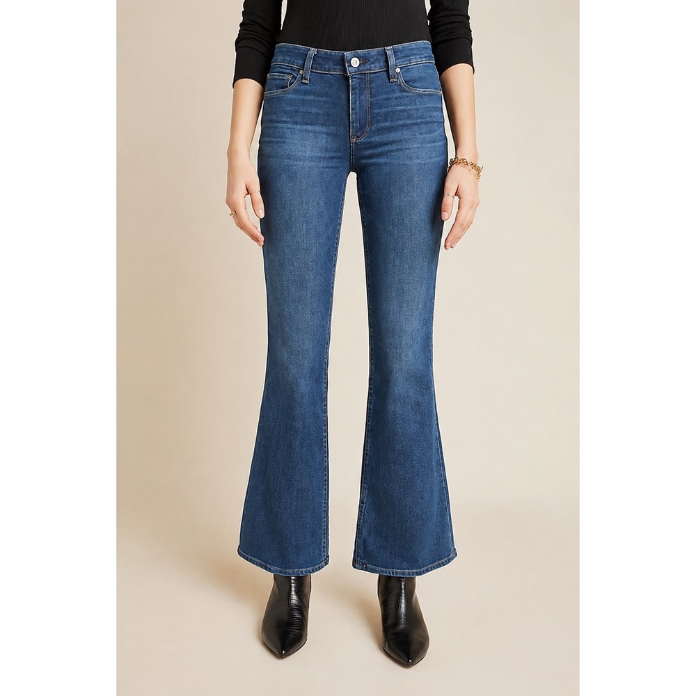 Paige Skyline Boot Petite Jeans 26 Blue Dark Wash Mid Rise Bootcut Y2K Timeless